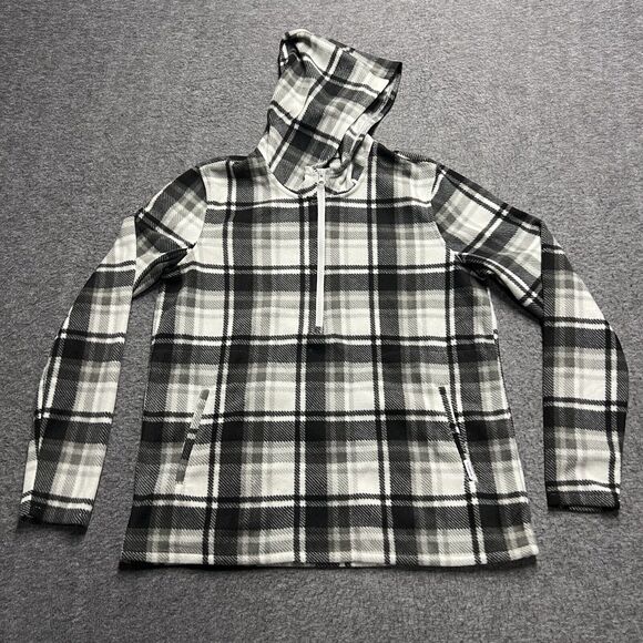 NEW O'Neill Half Zip Polar Fleece Hoodie Women's Small Gray Plaid Pockets NWT - Picture 1 of 8